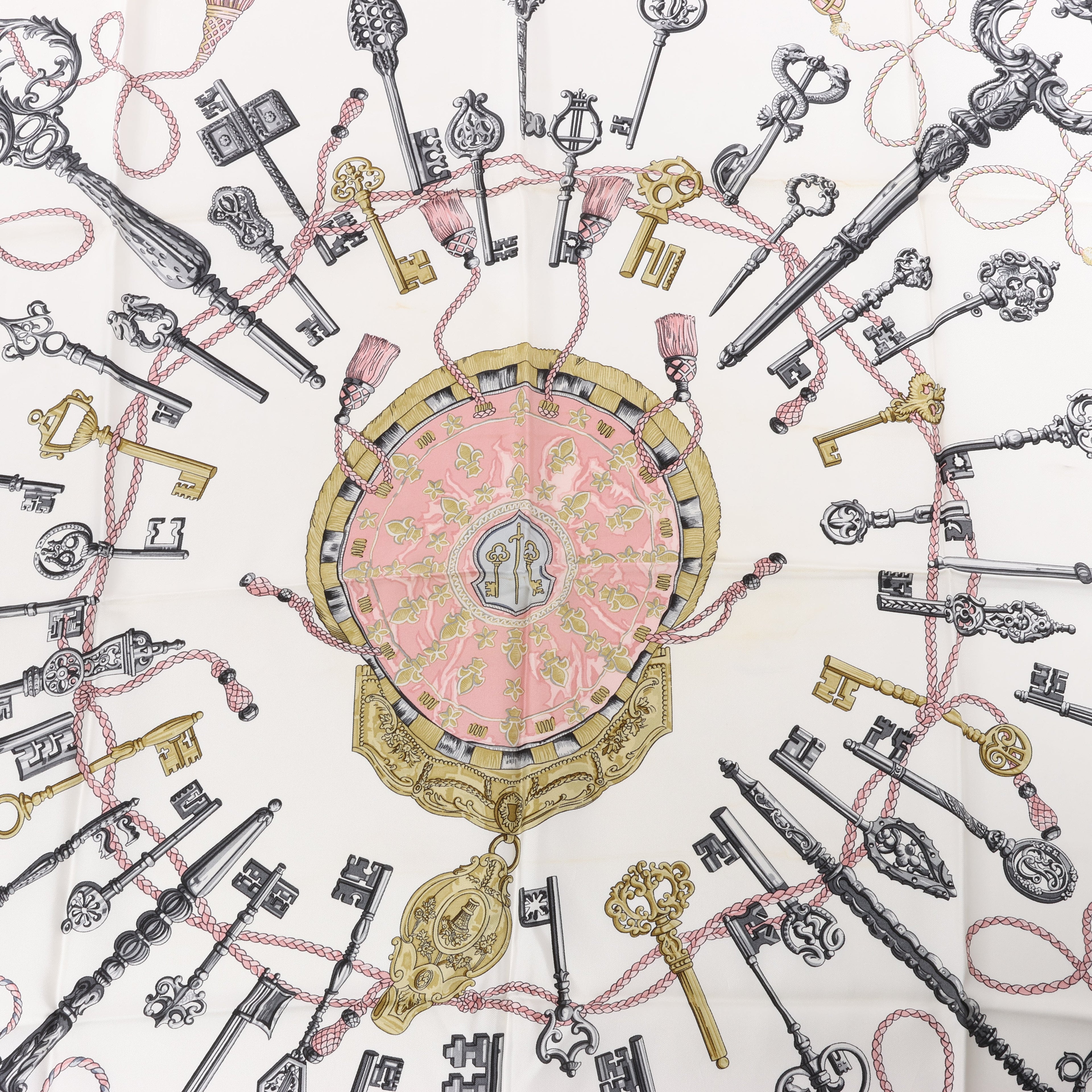 Hermès Carré 90 "LES CLES" 100% Silk Scarf in Pink