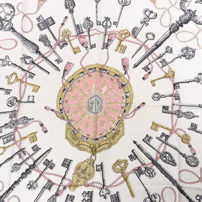 Hermès Carré 90 "LES CLES" 100% Silk Scarf in Pink