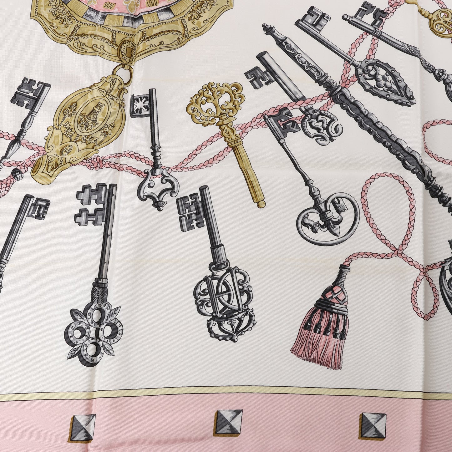 Hermès Carré 90 "LES CLES" 100% Silk Scarf in Pink