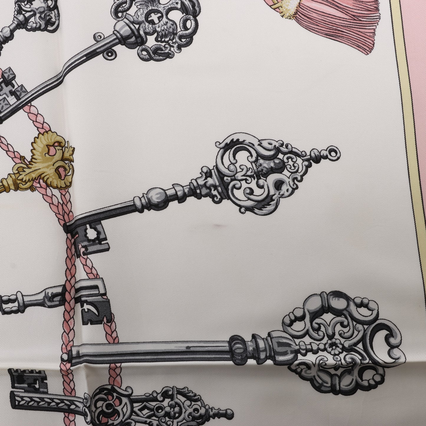 Hermès Carré 90 "LES CLES" 100% Silk Scarf in Pink