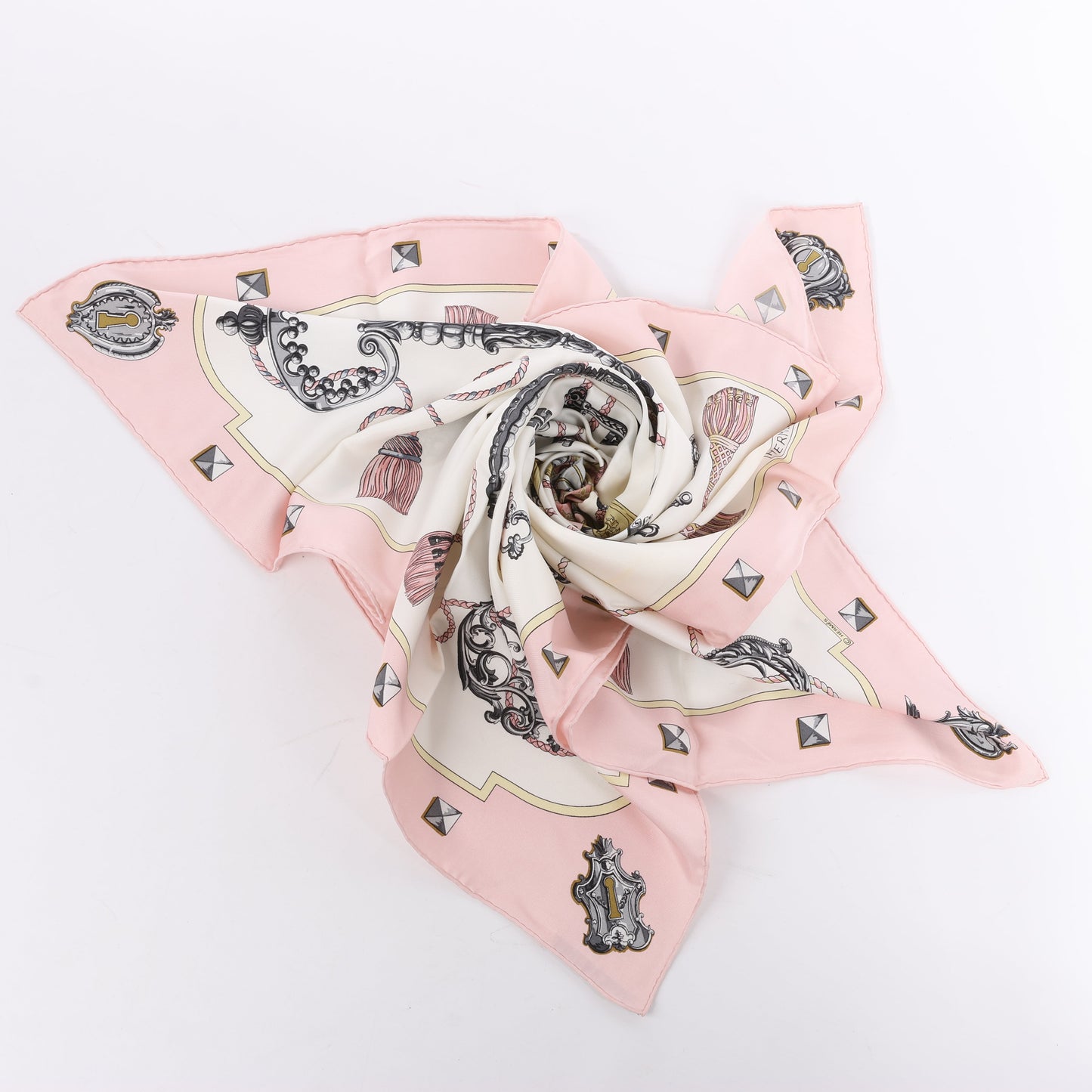 Hermès Carré 90 "LES CLES" 100% Silk Scarf in Pink