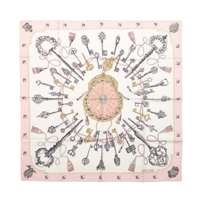 Hermès Carré 90 "LES CLES" 100% Silk Scarf in Pink