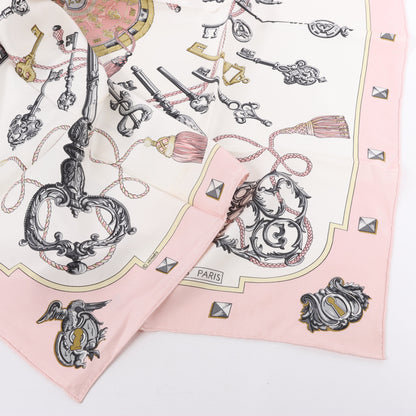 Hermès Carré 90 "LES CLES" 100% Silk Scarf in Pink