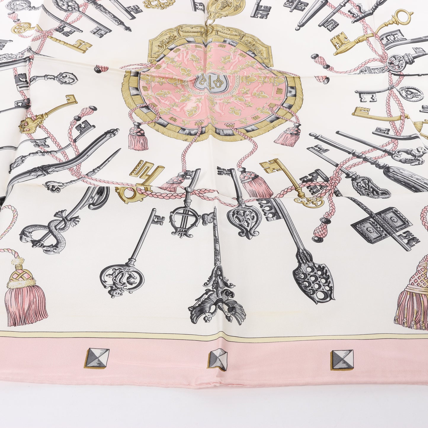Hermès Carré 90 "LES CLES" 100% Silk Scarf in Pink