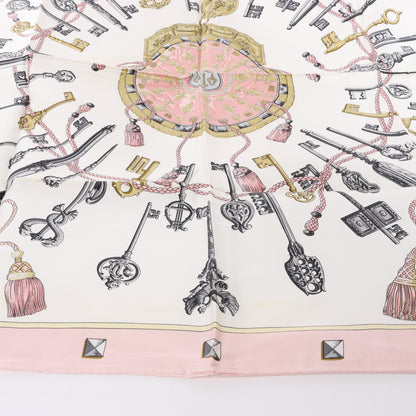 Hermès Carré 90 "LES CLES" 100% Silk Scarf in Pink