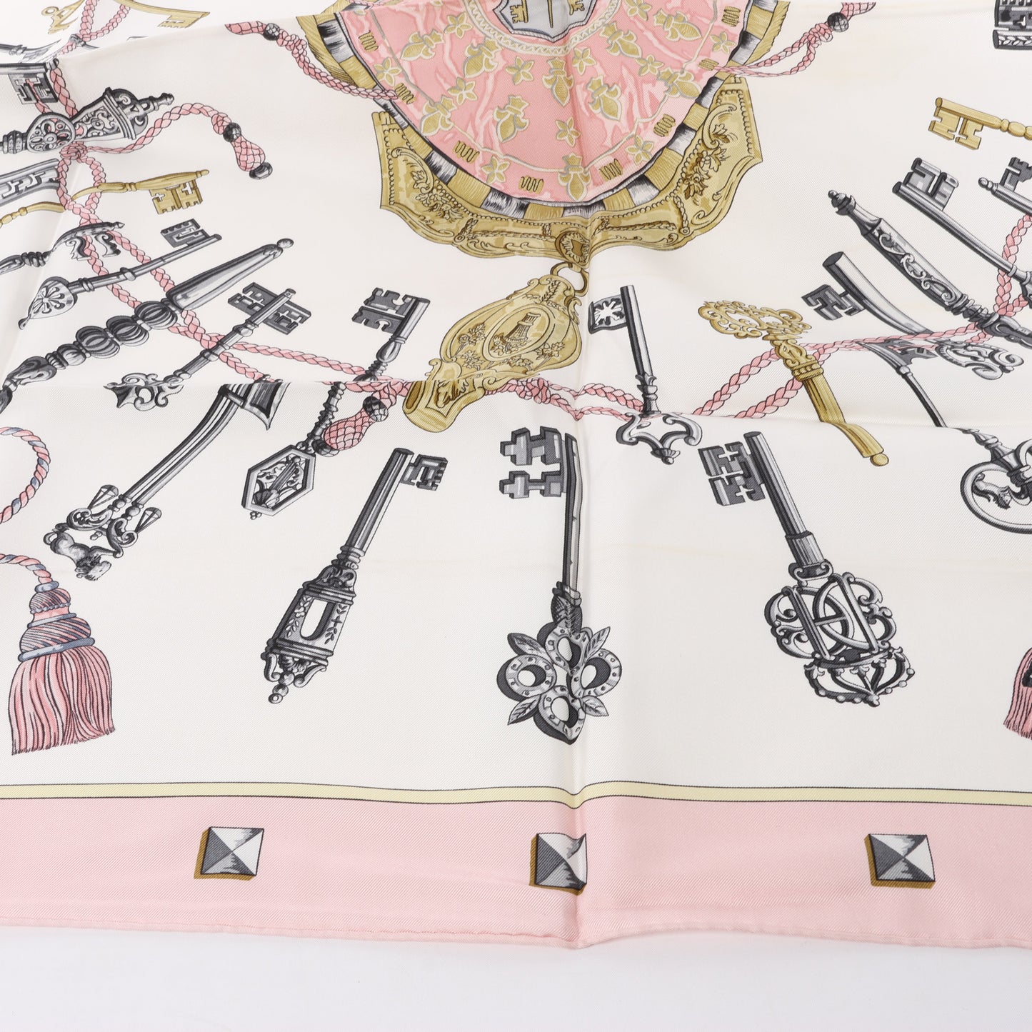 Hermès Carré 90 "LES CLES" 100% Silk Scarf in Pink