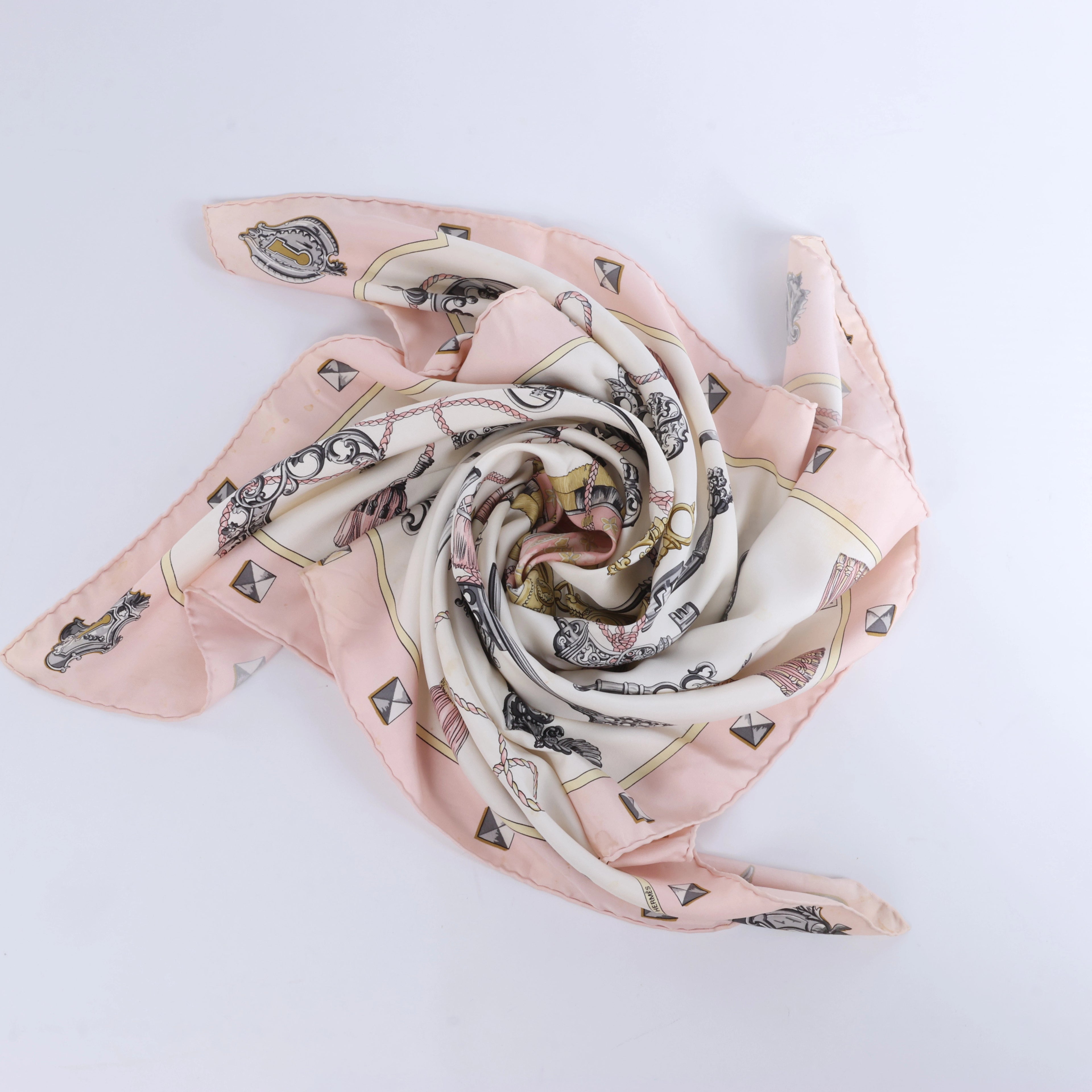 Hermès Carré 90 "LES CLES" Silk Scarf in Pink