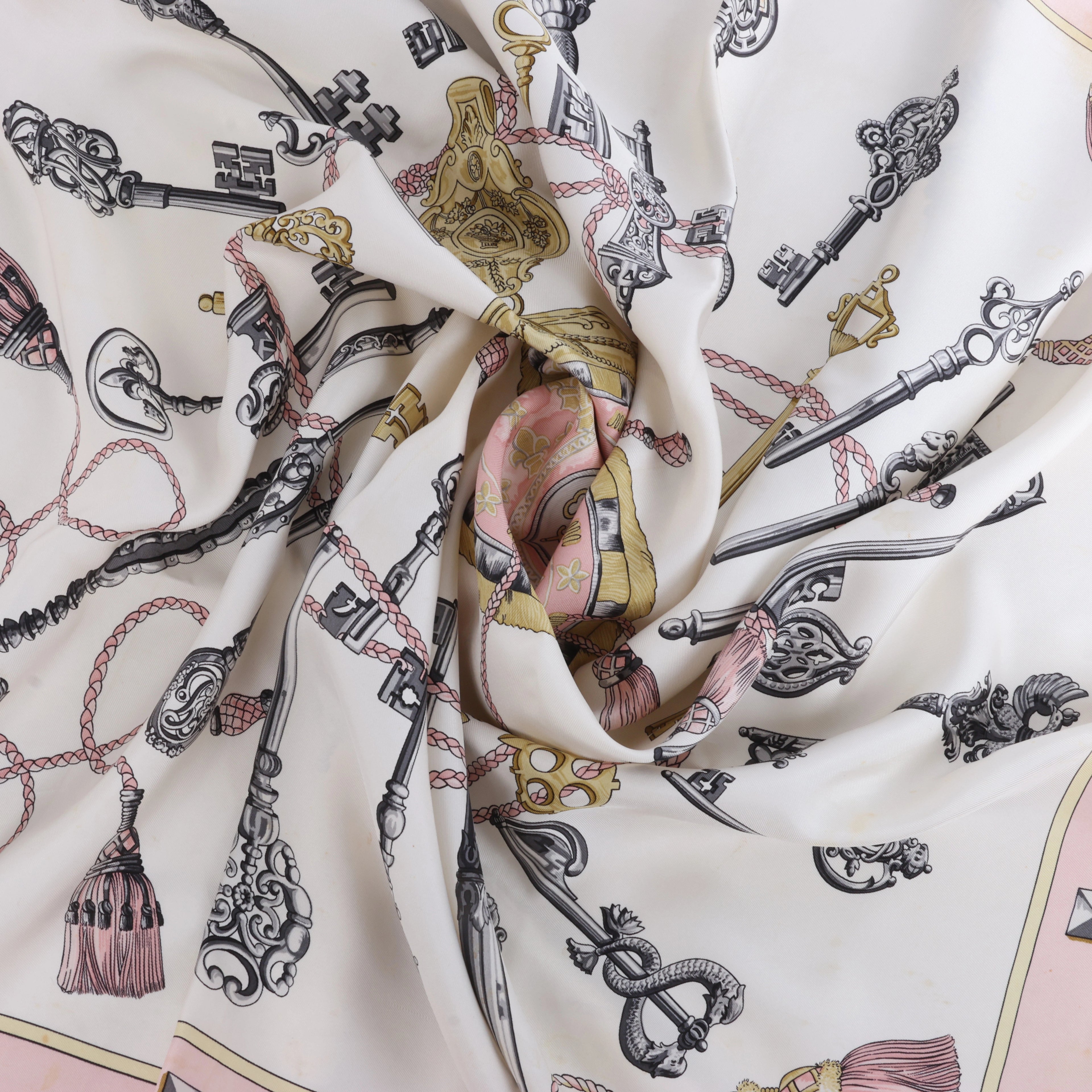 Hermès Carré 90 "LES CLES" Silk Scarf in Pink