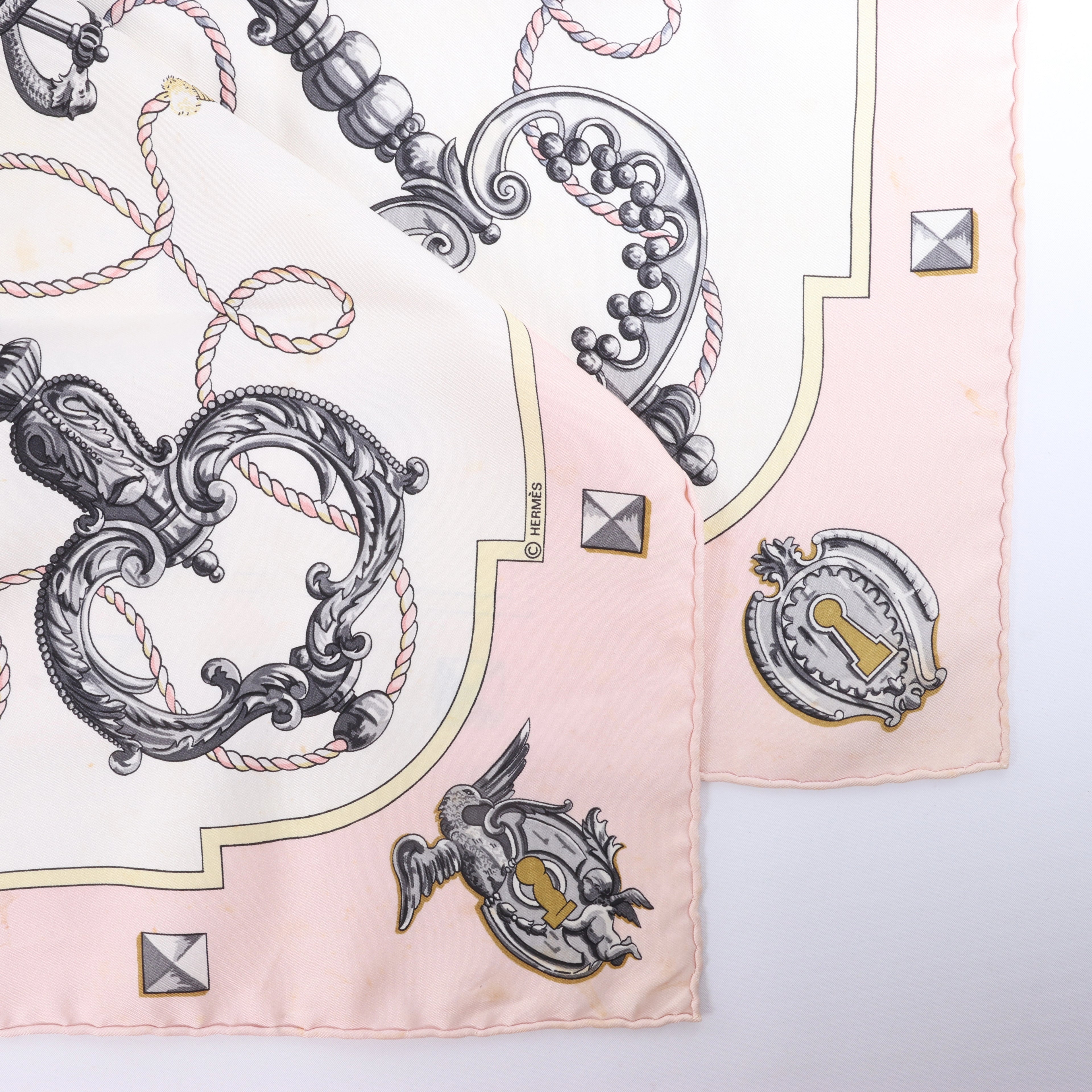 Hermès Carré 90 "LES CLES" Silk Scarf in Pink