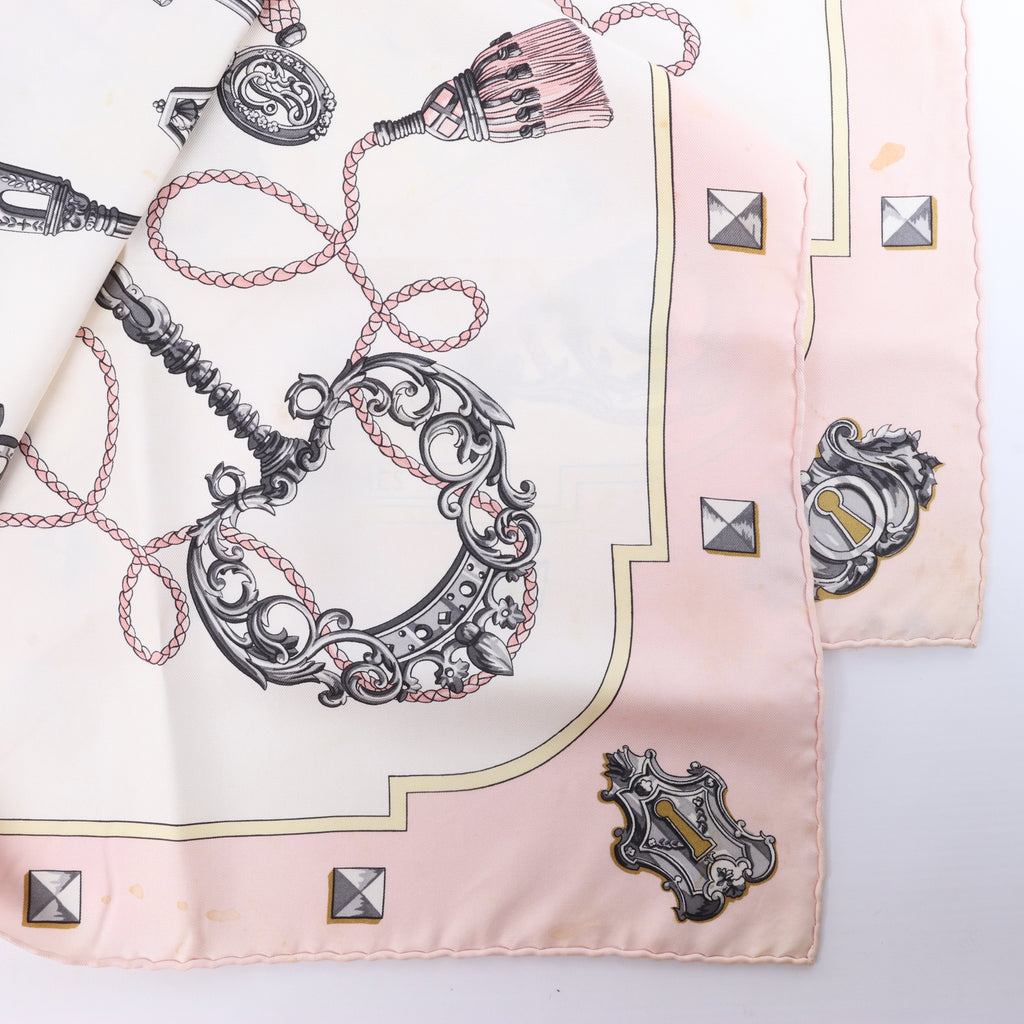 Hermès Carré 90 "LES CLES" Silk Scarf in Pink