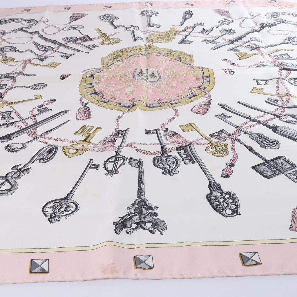 Hermès Carré 90 "LES CLES" Silk Scarf in Pink
