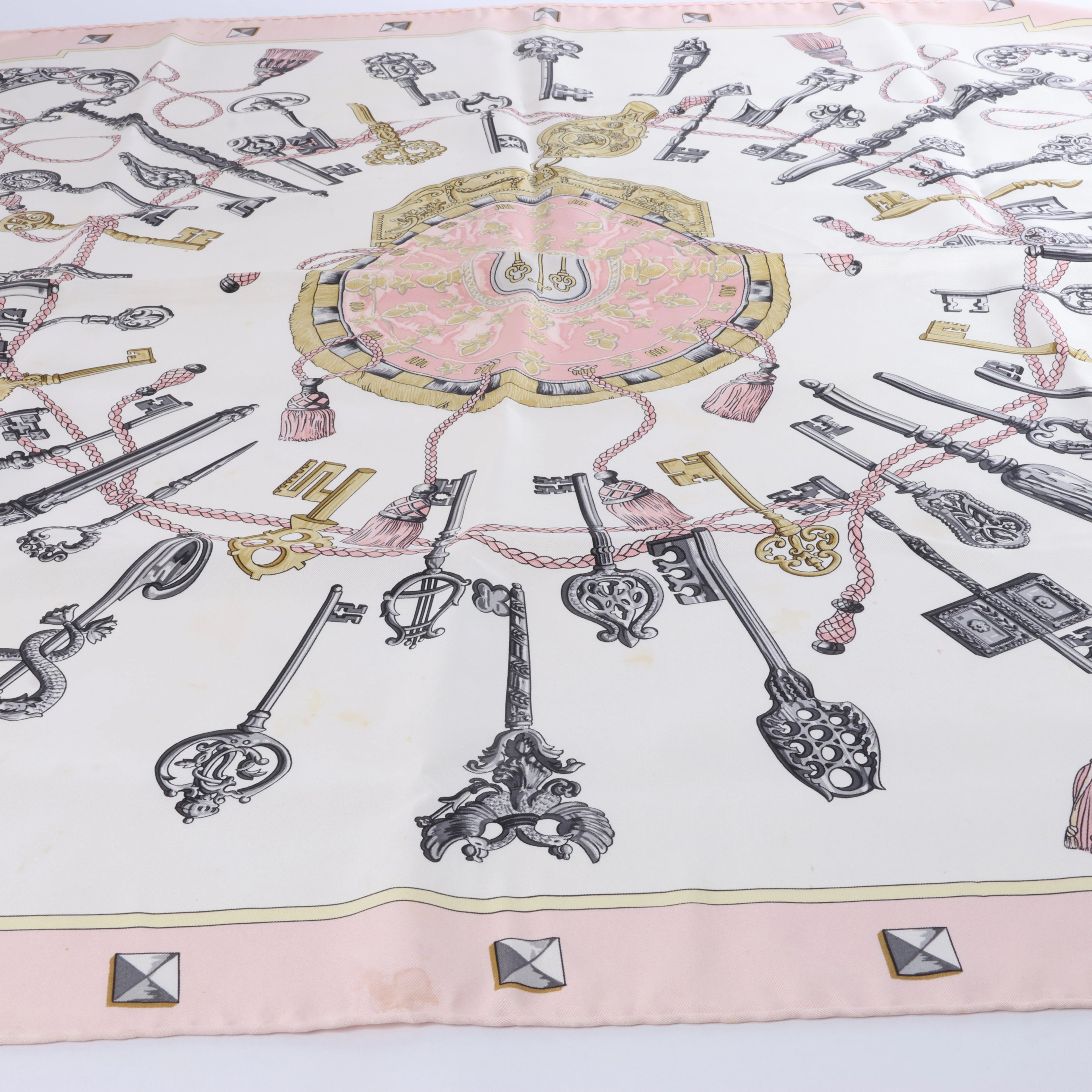 Hermès Carré 90 "LES CLES" Silk Scarf in Pink
