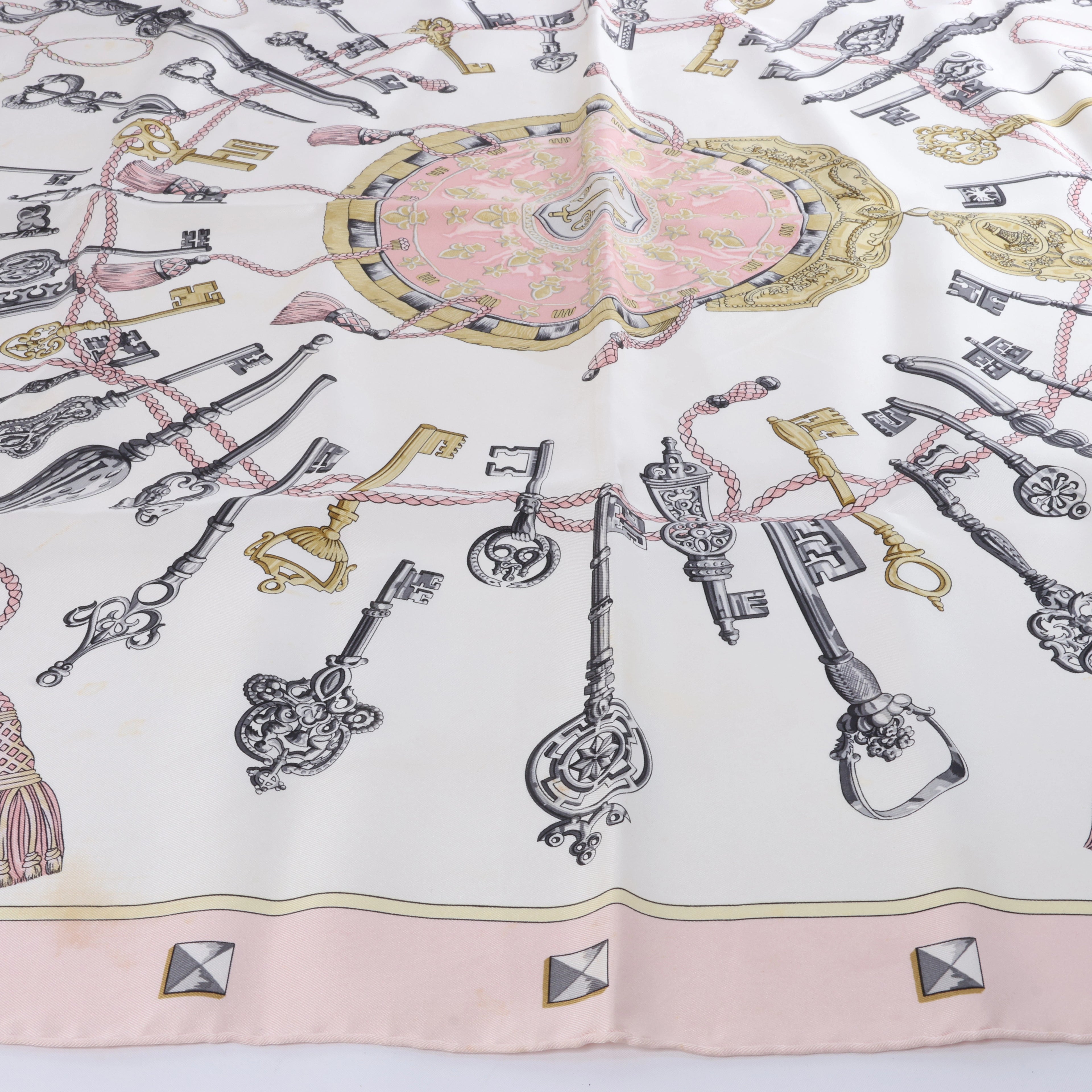 Hermès Carré 90 "LES CLES" Silk Scarf in Pink