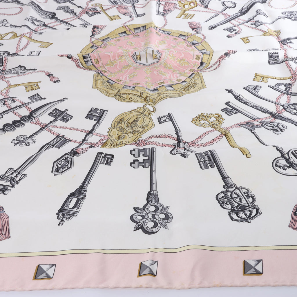 Hermès Carré 90 "LES CLES" Silk Scarf in Pink