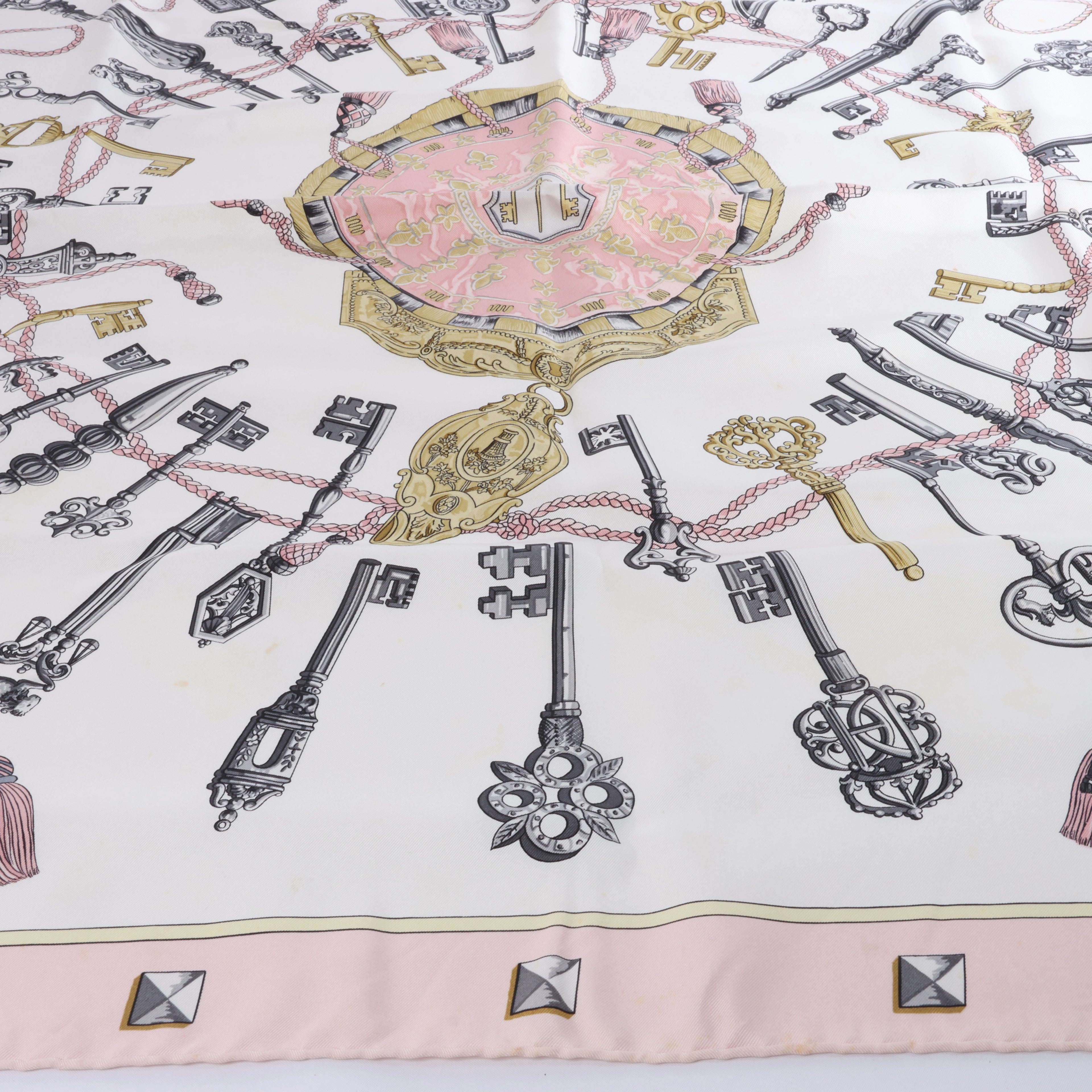Hermès Carré 90 "LES CLES" Silk Scarf in Pink