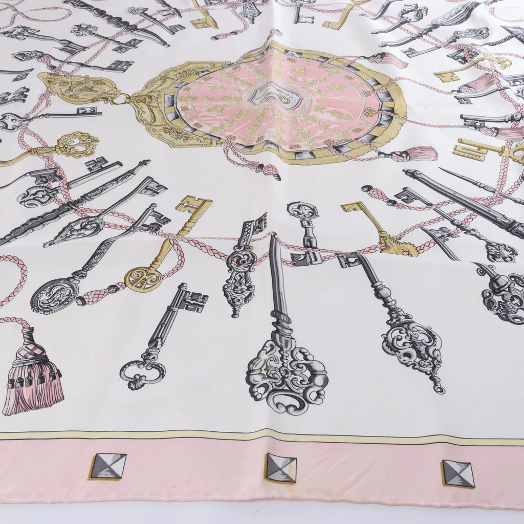 Hermès Carré 90 "LES CLES" Silk Scarf in Pink