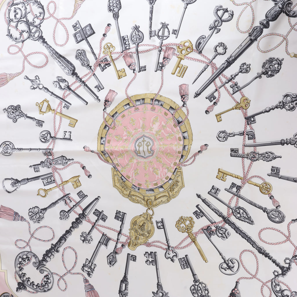 Hermès Carré 90 "LES CLES" Silk Scarf in Pink