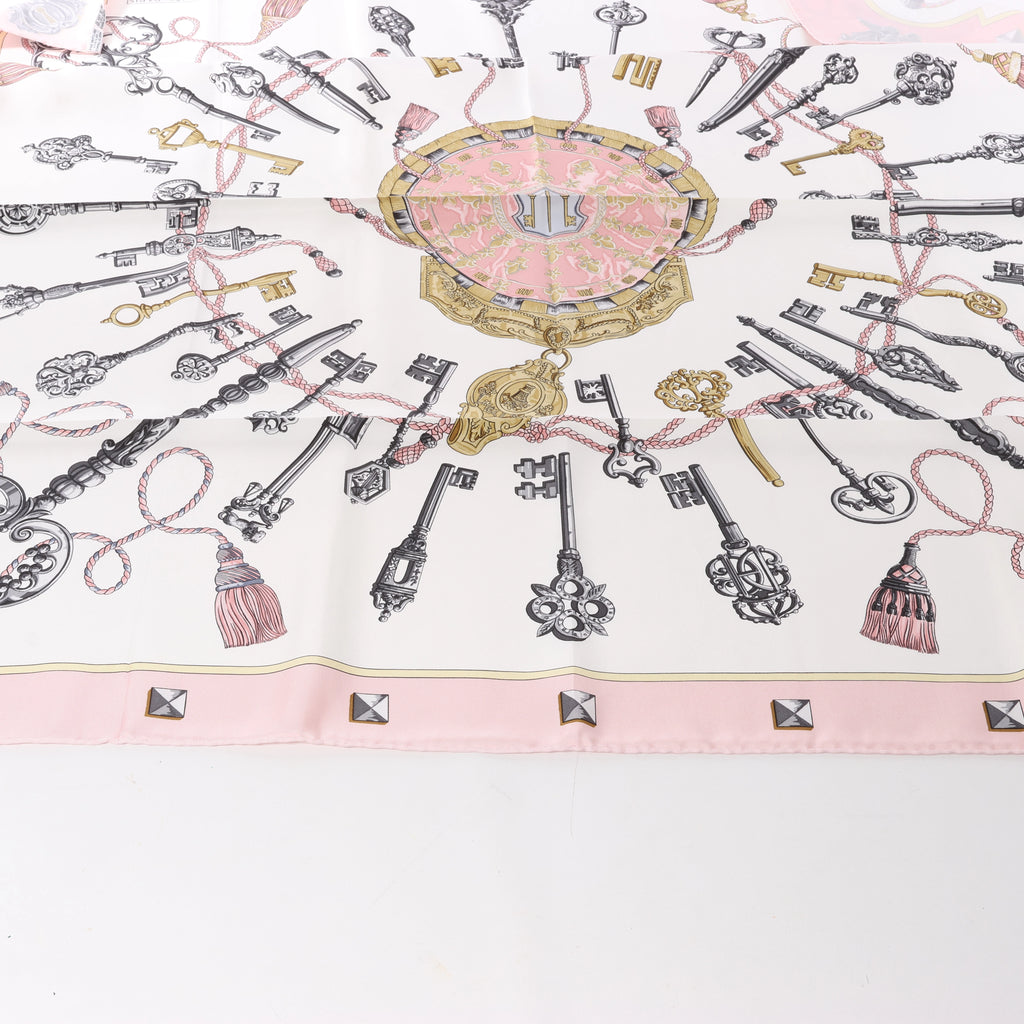Hermès Carré 90 "LES CLES" Silk handkerchief in Pink
