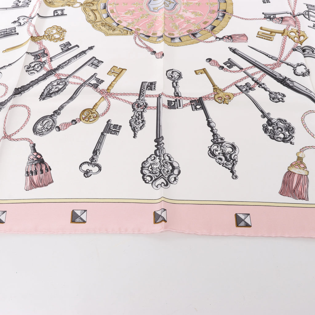 Hermès Carré 90 "LES CLES" Silk handkerchief in Pink