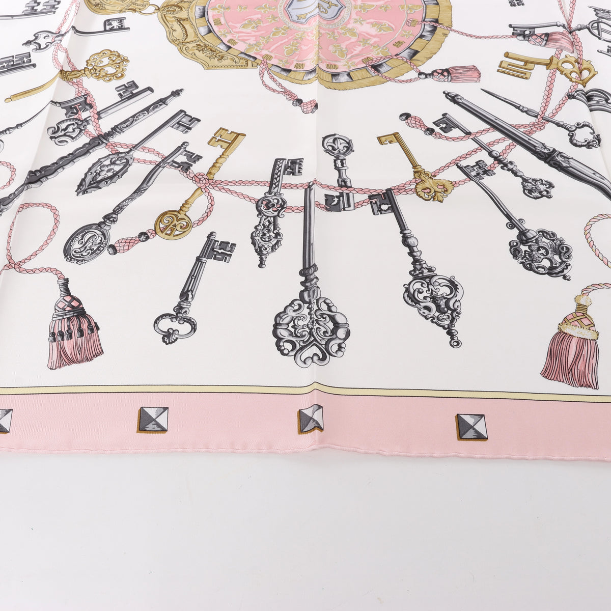 Hermès Carré 90 "LES CLES" Silk handkerchief in Pink