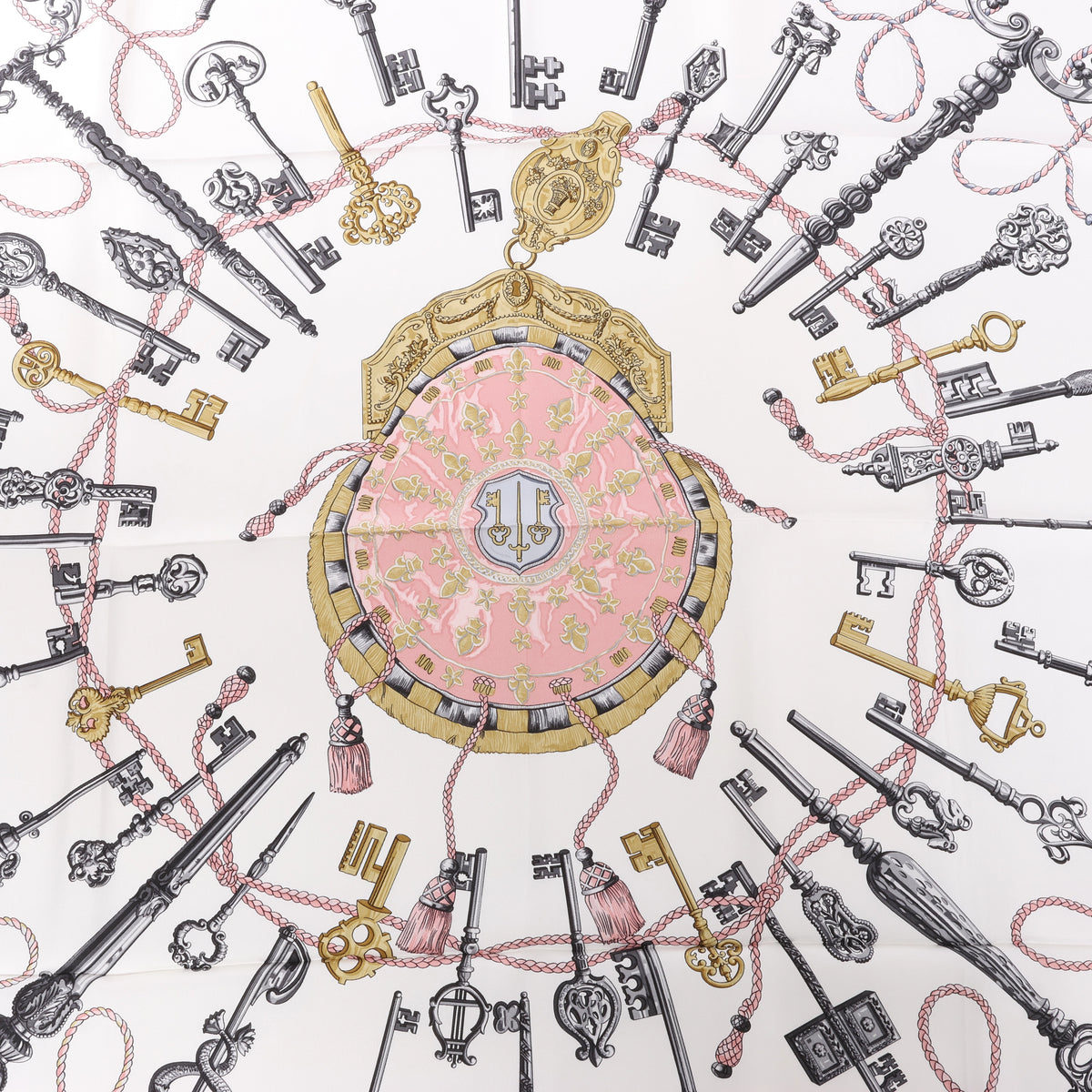 Hermès Carré 90 "LES CLES" Silk handkerchief in Pink