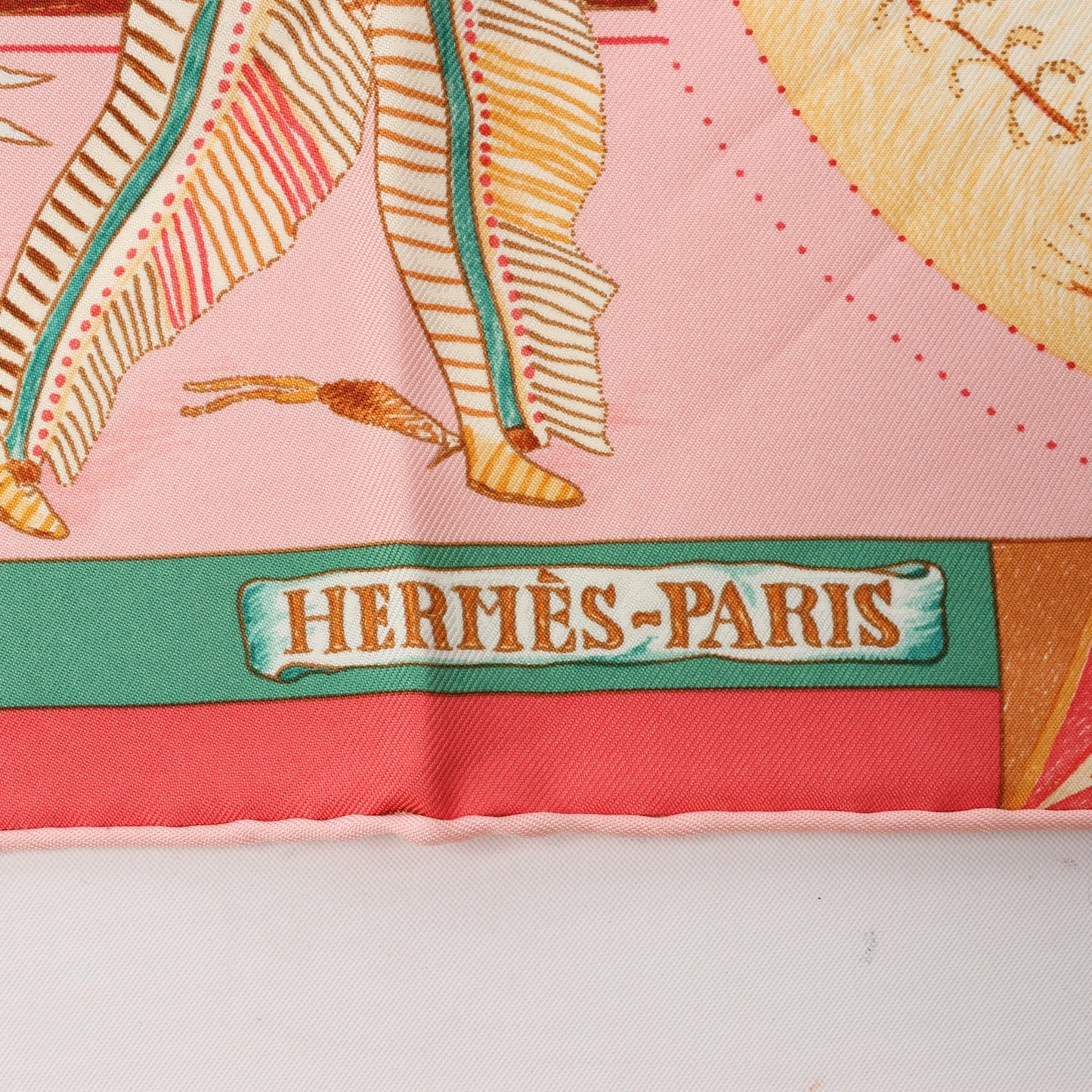 Hermès Carré 90 "LES DANSES DES INDIENS" Silk handkerchief in Pink