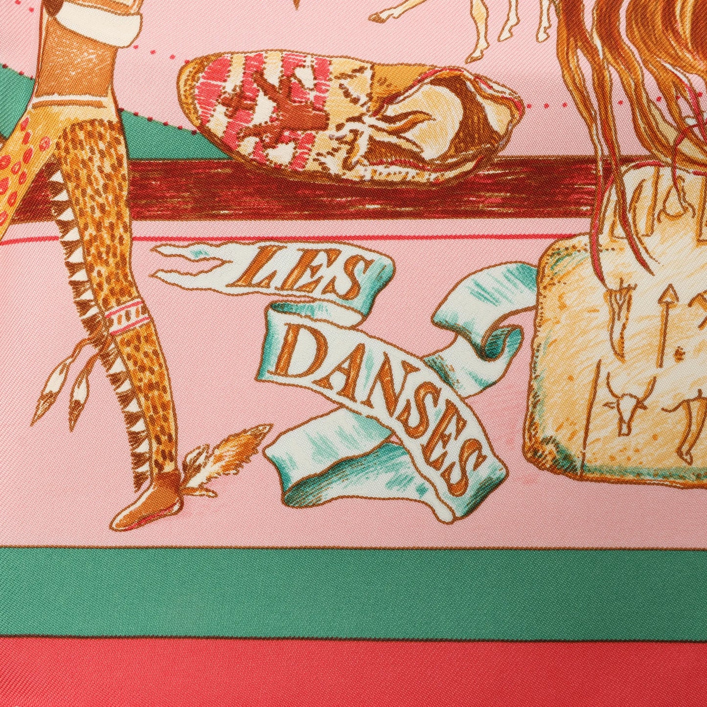 Hermès Carré 90 "LES DANSES DES INDIENS" Silk handkerchief in Pink