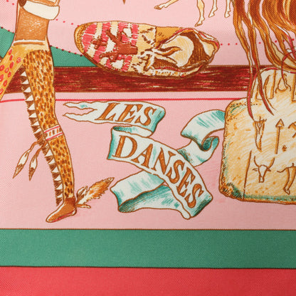 Hermès Carré 90 "LES DANSES DES INDIENS" Silk handkerchief in Pink