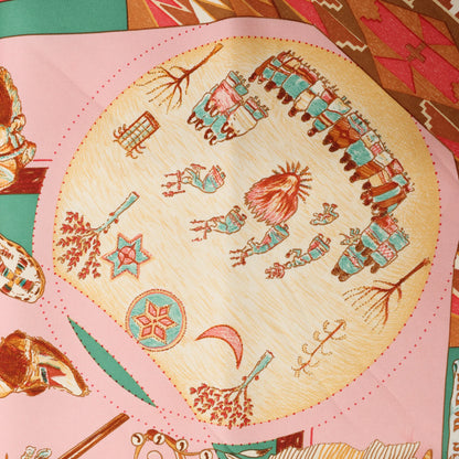 Hermès Carré 90 "LES DANSES DES INDIENS" Silk handkerchief in Pink