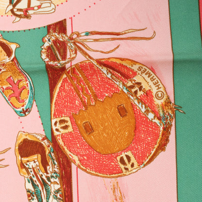 Hermès Carré 90 "LES DANSES DES INDIENS" Silk handkerchief in Pink