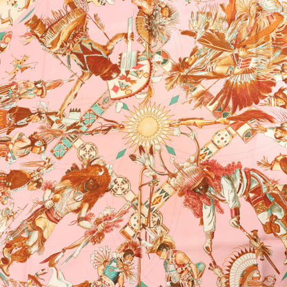 Hermès Carré 90 "LES DANSES DES INDIENS" Silk handkerchief in Pink
