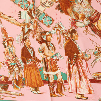 Hermès Carré 90 "LES DANSES DES INDIENS" Silk handkerchief in Pink