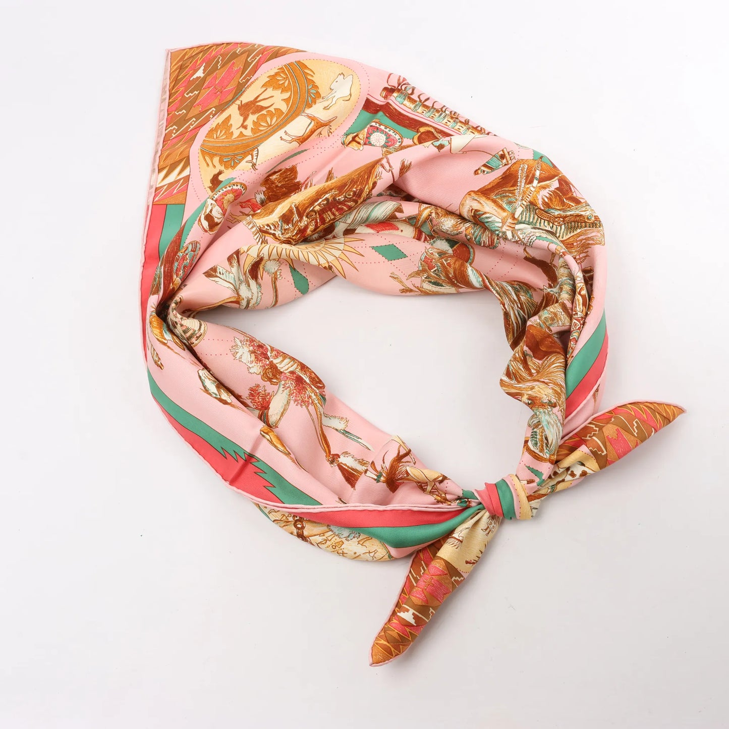 Hermès Carré 90 "LES DANSES DES INDIENS" Silk handkerchief in Pink