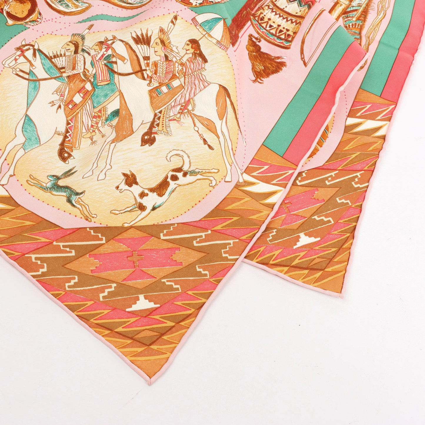 Hermès Carré 90 "LES DANSES DES INDIENS" Silk handkerchief in Pink