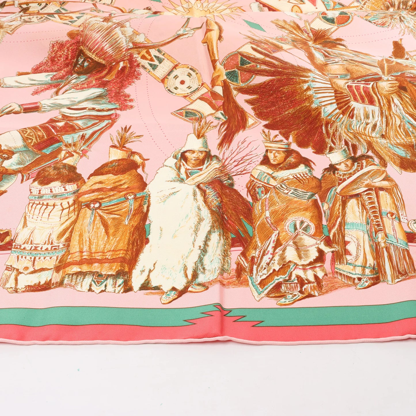 Hermès Carré 90 "LES DANSES DES INDIENS" Silk handkerchief in Pink
