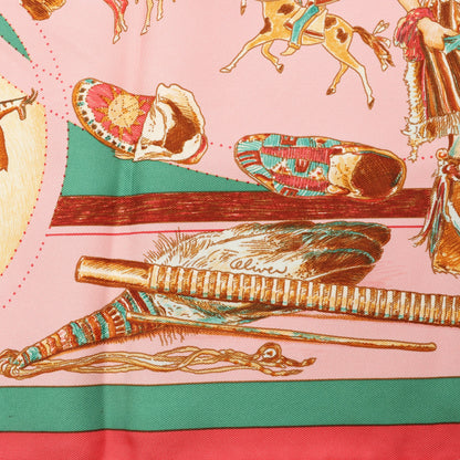 Hermès Carré 90 "LES DANSES DES INDIENS" Silk handkerchief in Pink
