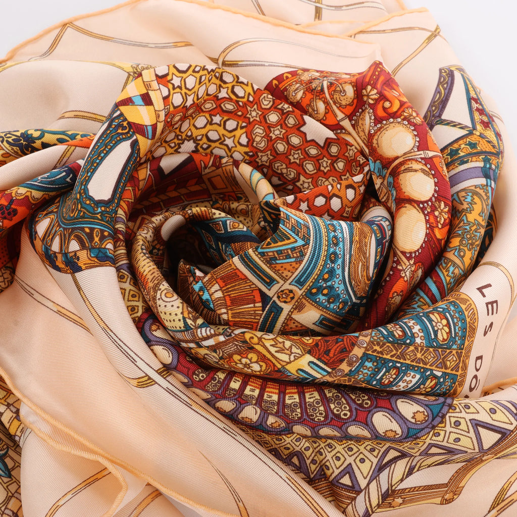 Hermès Carré 90 "LES DOMES CELESTES" Silk handkerchief in Brown