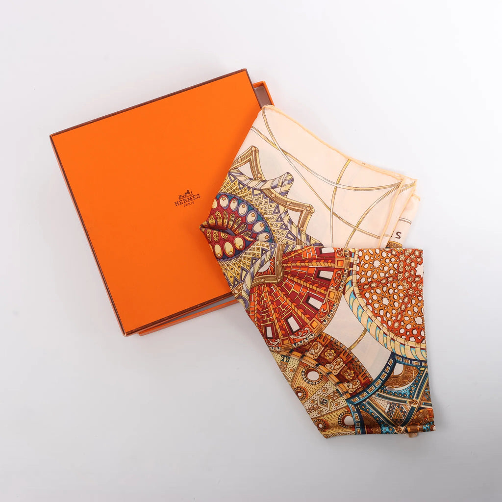 Hermès Carré 90 "LES DOMES CELESTES" Silk handkerchief in Brown