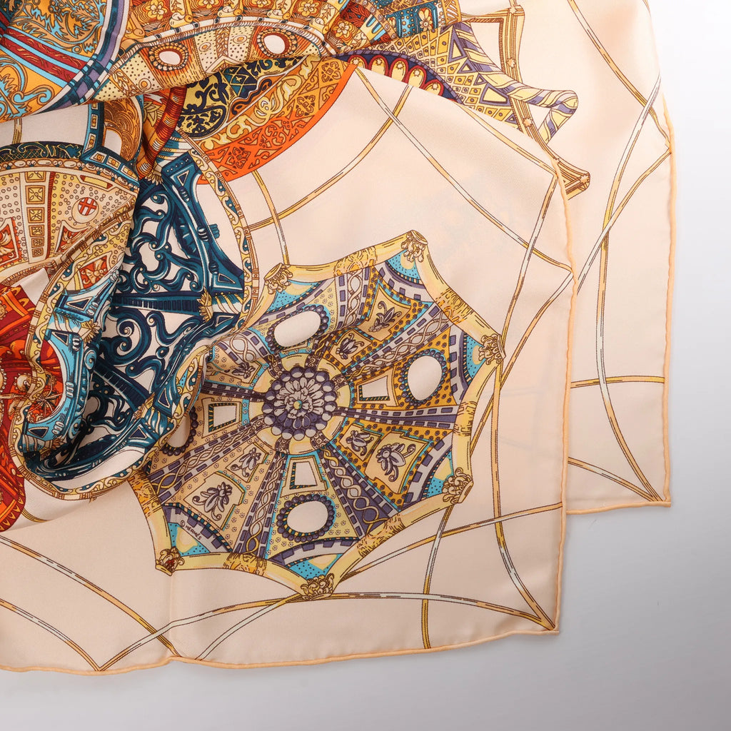Hermès Carré 90 "LES DOMES CELESTES" Silk handkerchief in Brown