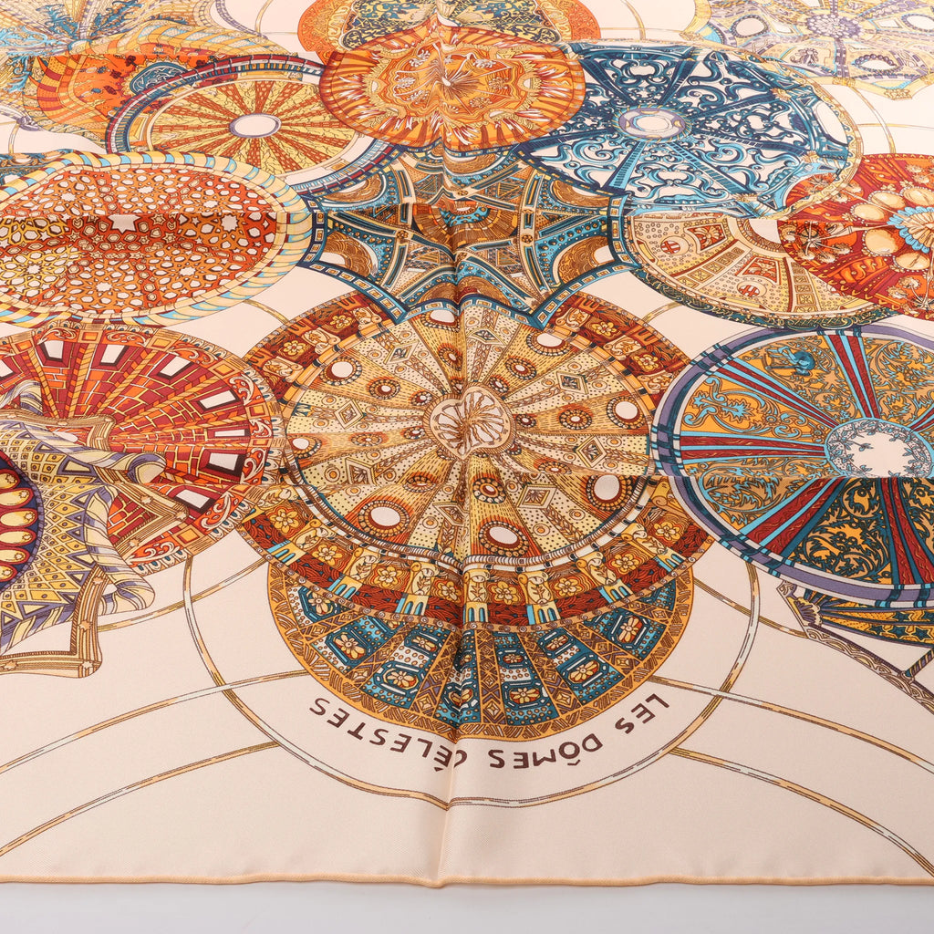 Hermès Carré 90 "LES DOMES CELESTES" Silk handkerchief in Brown