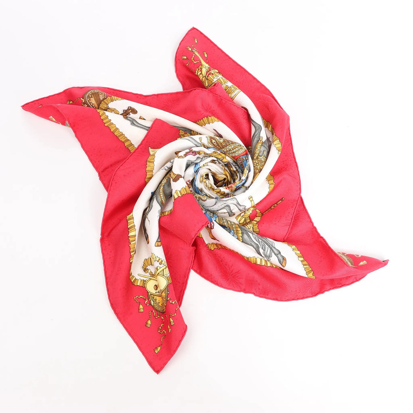 Hermès Carré 90 "LES FETES DU ROI SOLEIL" Silk handkerchief in Red