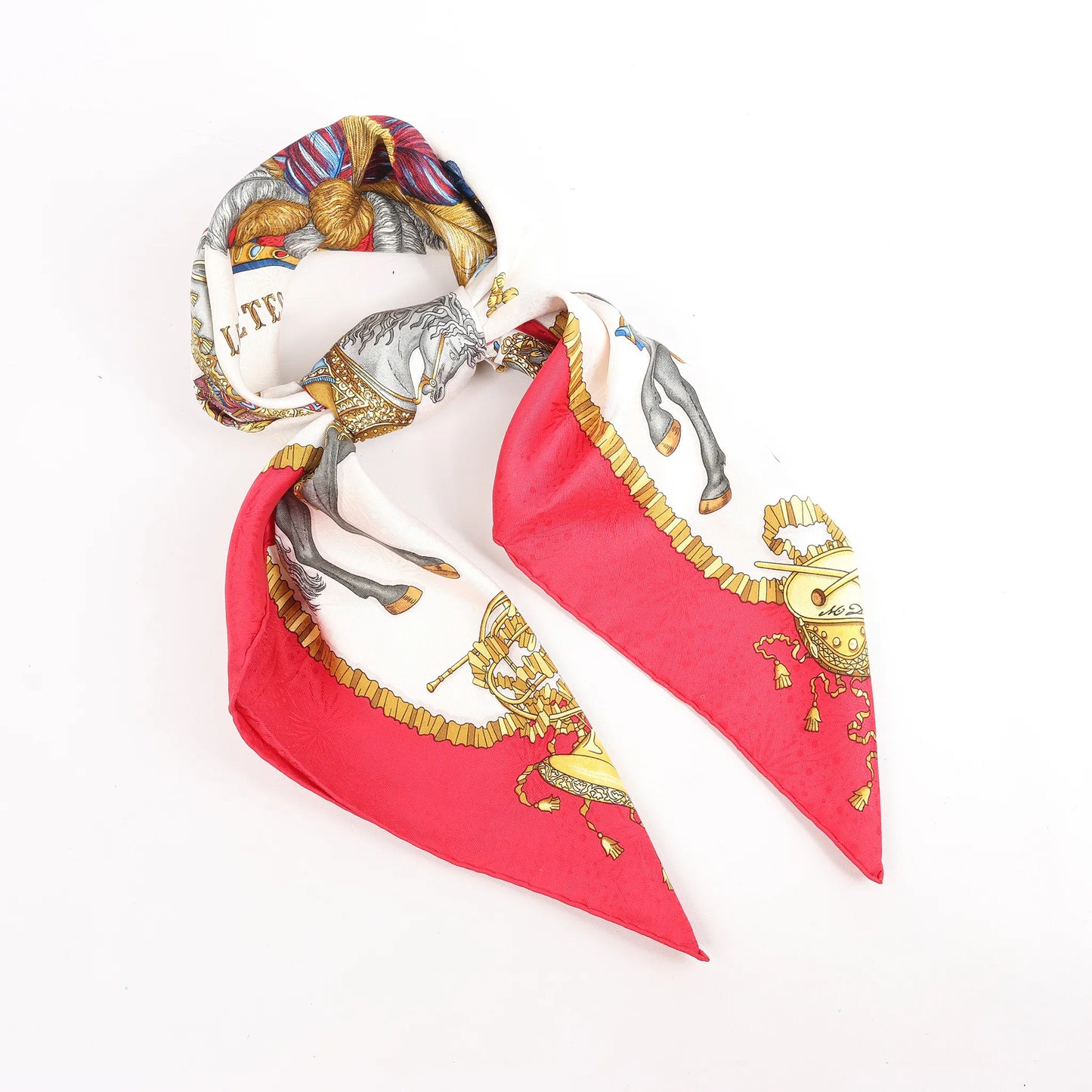 Hermès Carré 90 "LES FETES DU ROI SOLEIL" Silk handkerchief in Red