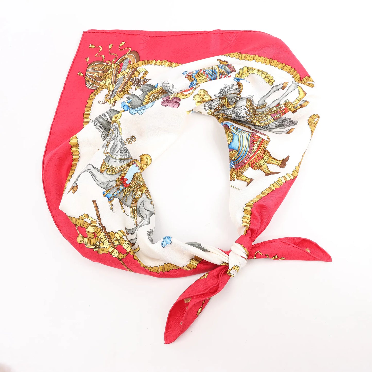 Hermès Carré 90 "LES FETES DU ROI SOLEIL" Silk handkerchief in Red