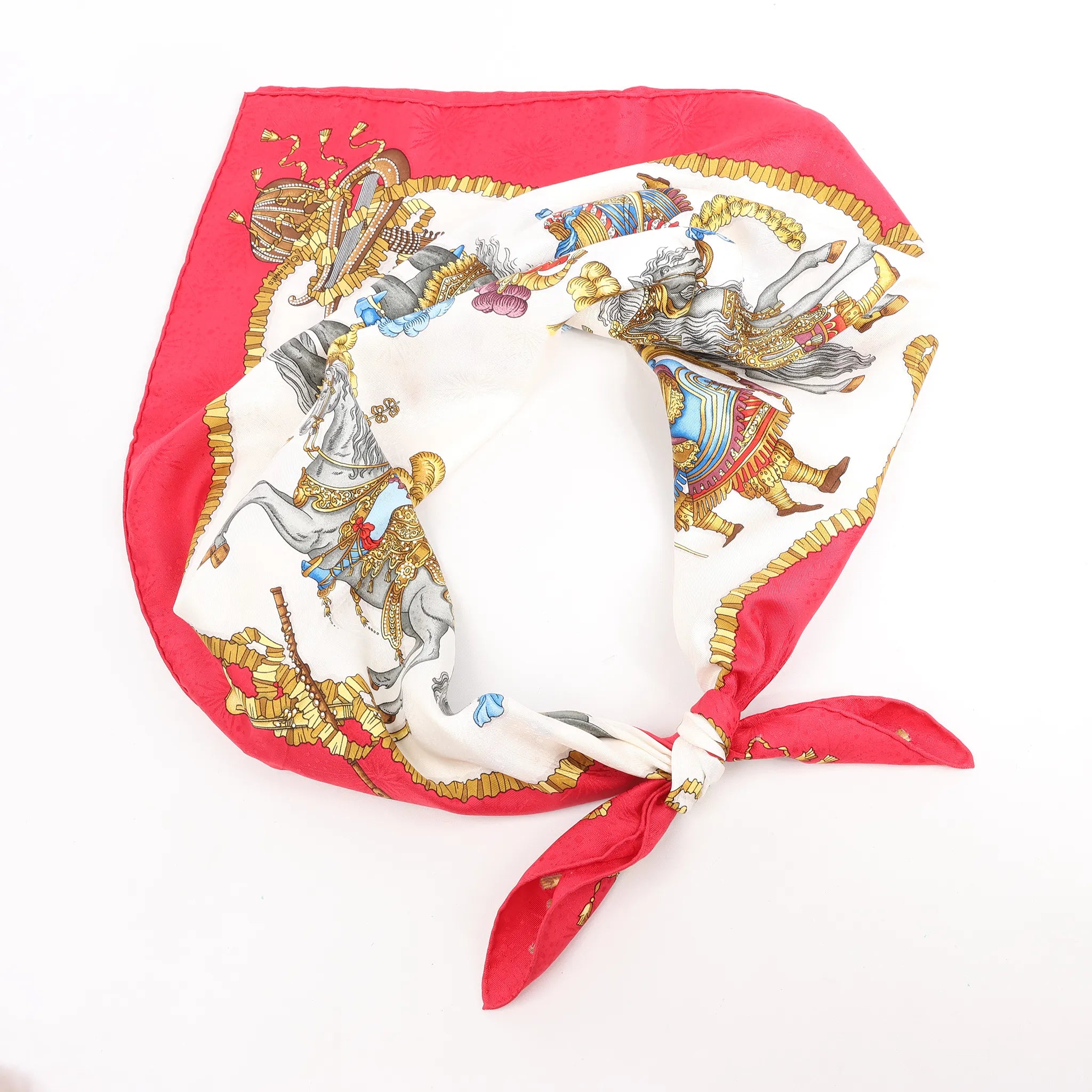 Hermès Carré 90 "LES FETES DU ROI SOLEIL" Silk handkerchief in Red