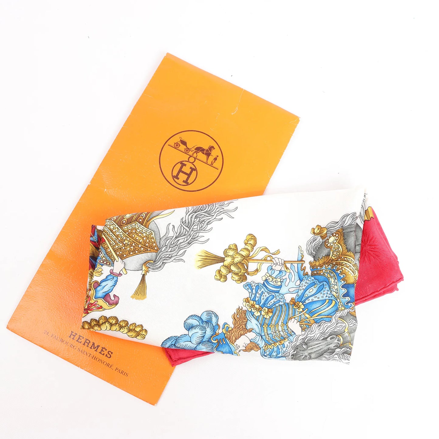 Hermès Carré 90 "LES FETES DU ROI SOLEIL" Silk handkerchief in Red