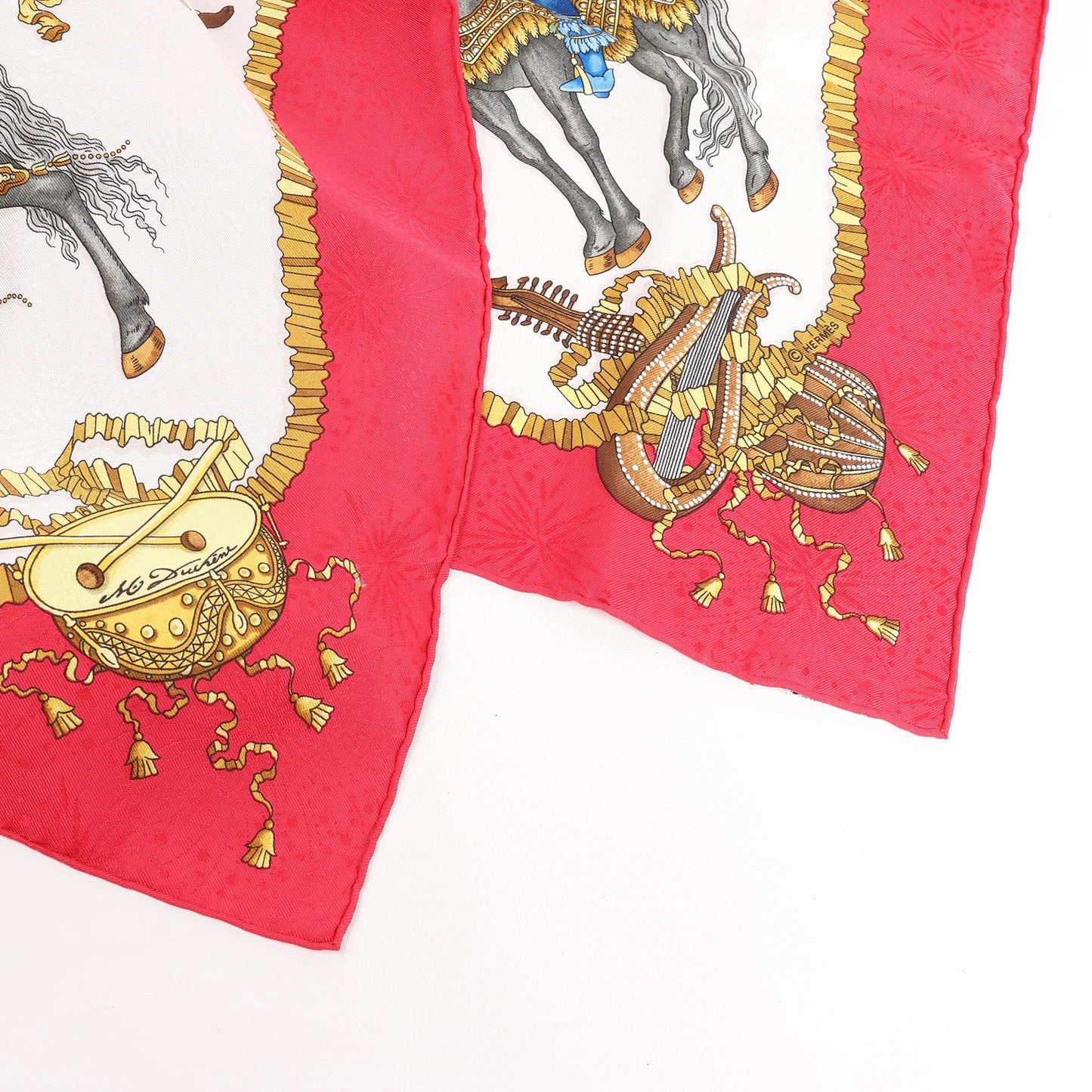 Hermès Carré 90 "LES FETES DU ROI SOLEIL" Silk handkerchief in Red