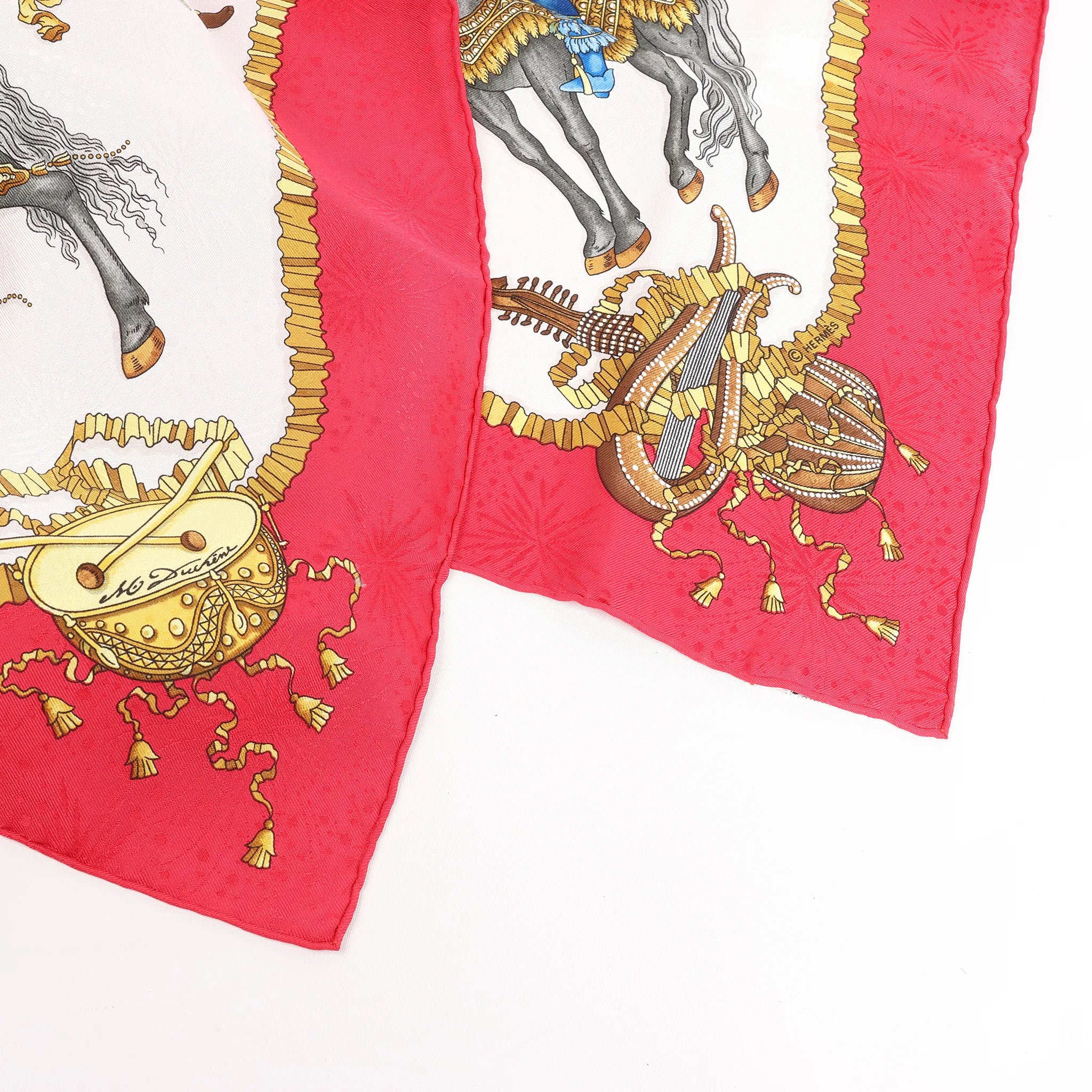 Hermès Carré 90 "LES FETES DU ROI SOLEIL" Silk handkerchief in Red