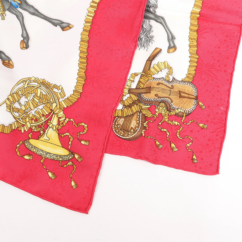 Hermès Carré 90 "LES FETES DU ROI SOLEIL" Silk handkerchief in Red