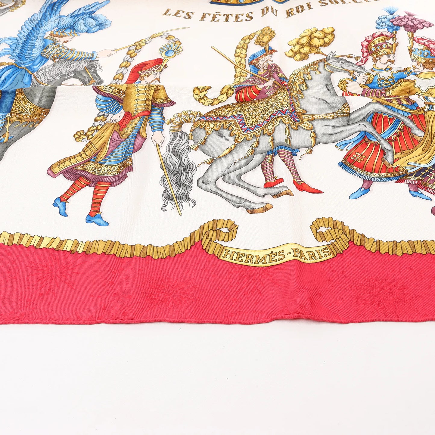 Hermès Carré 90 "LES FETES DU ROI SOLEIL" Silk handkerchief in Red