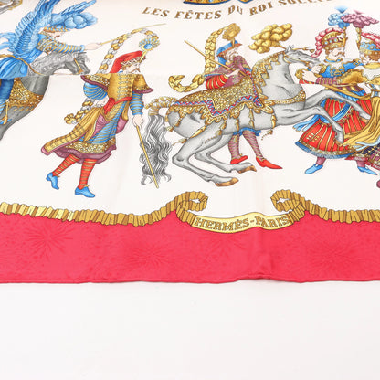 Hermès Carré 90 "LES FETES DU ROI SOLEIL" Silk handkerchief in Red